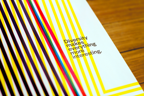 A sheet of paper with different colored lines and the text "Diversity makes everything more interesting"