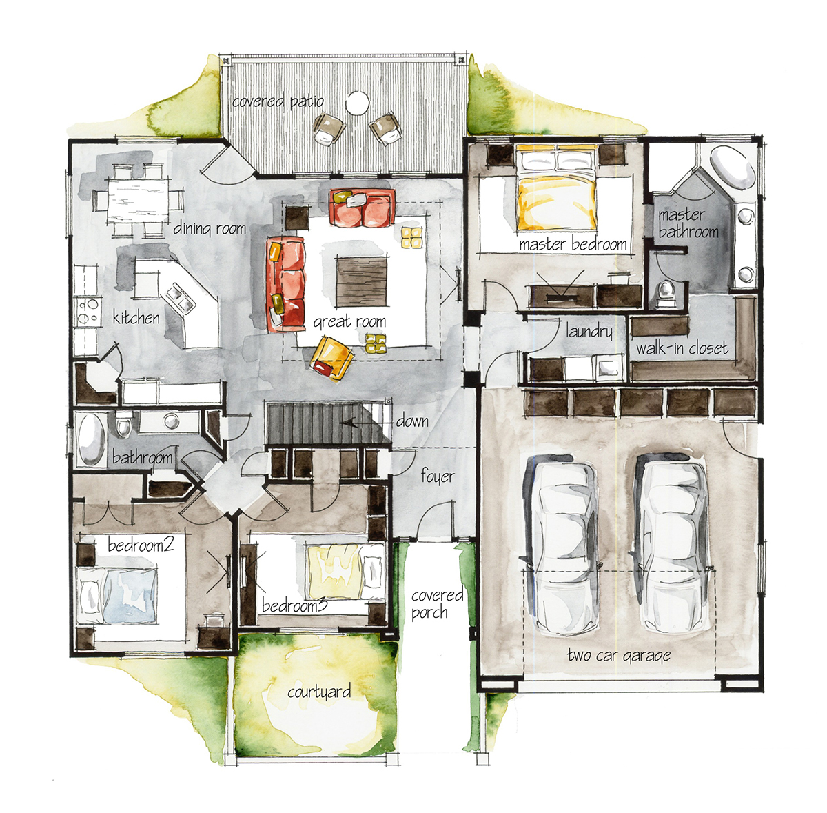 Real Estate Watercolor 2D Floor Plans Part 3 on Behance